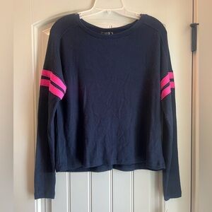 Aqua Athletic Soft Navy Striped Sleeve Sweatshirt XS